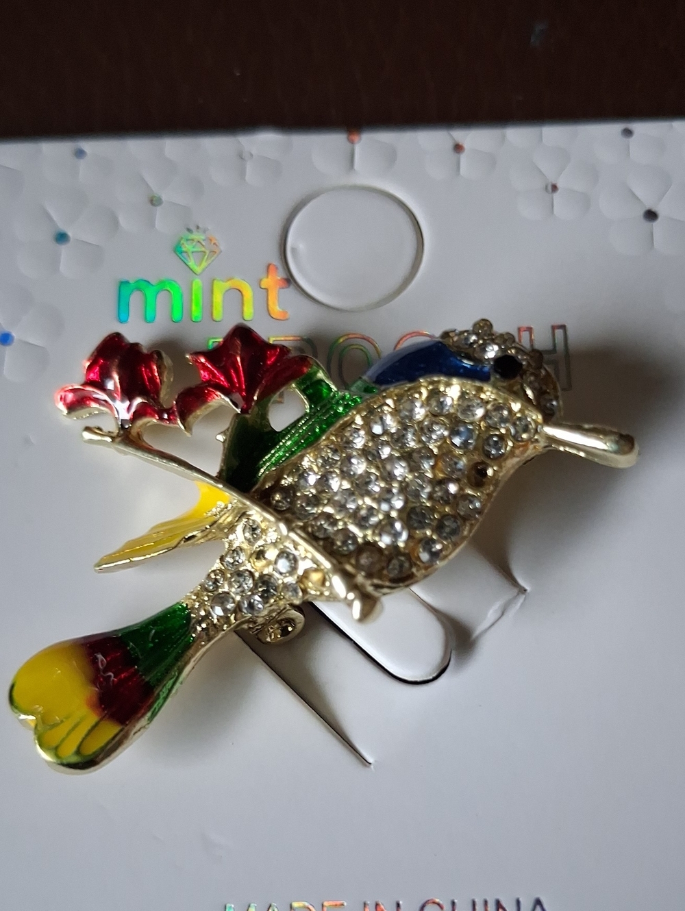 Mint Multicolor Gold-Tone Crystal Bird Brooch